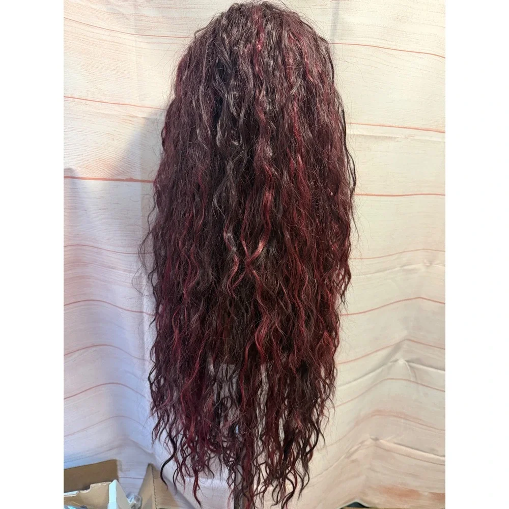 Black burgundy curly wig